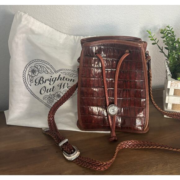 Vintage Brighton Brown Crocodile Like Leather bucket Purse 1999 EUC - Picture 1 of 4